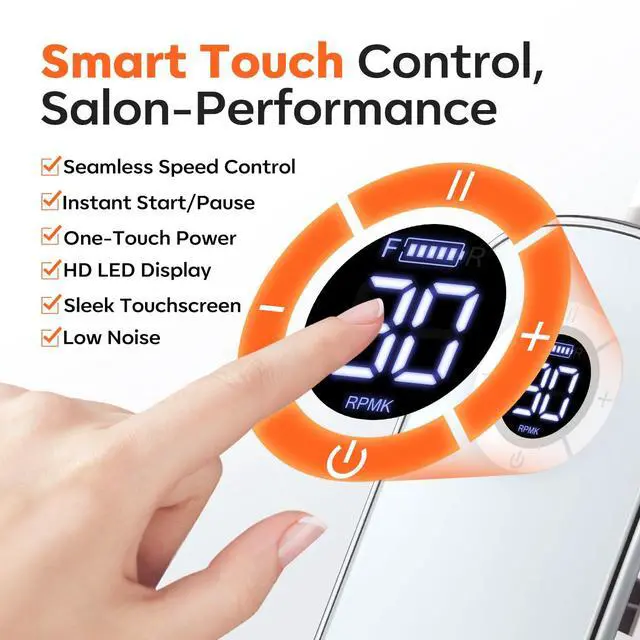 Alt view image 4 of 7 - Professional Electric Nail Drill, 42000 RPM Portable Cordless Touchscreen 10h+ Runtime Rechargeable Nail Drill Kit with Storage Stand and 6 Drill Bits for Acrylic Nails Gel Removal