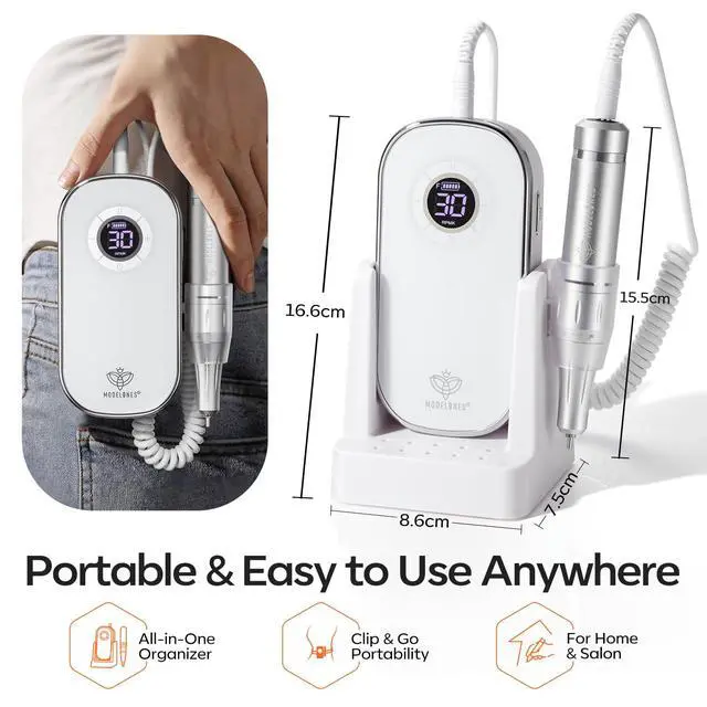 Alt view image 3 of 7 - Professional Electric Nail Drill, 42000 RPM Portable Cordless Touchscreen 10h+ Runtime Rechargeable Nail Drill Kit with Storage Stand and 6 Drill Bits for Acrylic Nails Gel Removal