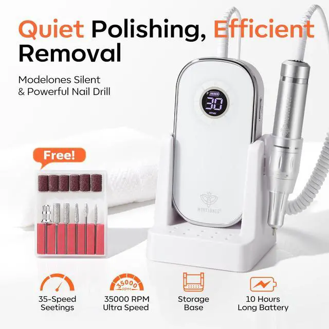 Alt view image 7 of 7 - Professional Electric Nail Drill, 42000 RPM Portable Cordless Touchscreen 10h+ Runtime Rechargeable Nail Drill Kit with Storage Stand and 6 Drill Bits for Acrylic Nails Gel Removal