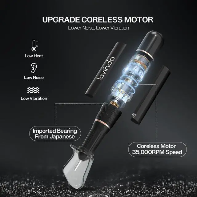 Alt view image 2 of 7 - Professional Electric Nail Drill Kit, 35000RPM Cordless Portable Machine for Acrylic Gel Nails, Rechargeable E File With Black Rhinestones, Manicure Tools (Black)