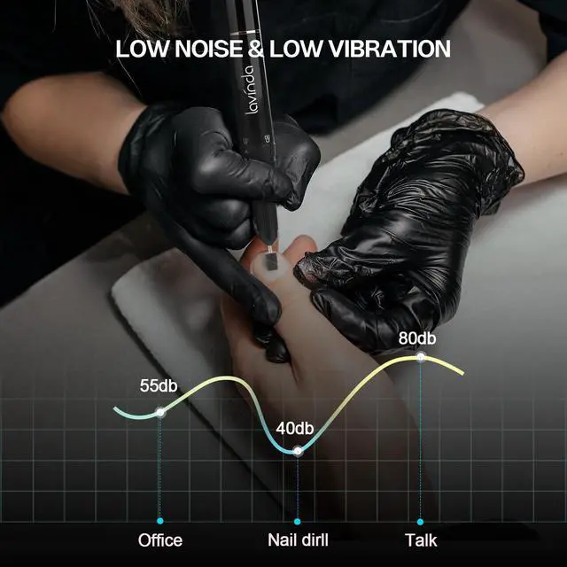 Alt view image 4 of 7 - Professional Electric Nail Drill Kit, 35000RPM Cordless Portable Machine for Acrylic Gel Nails, Rechargeable E File With Black Rhinestones, Manicure Tools (Black)