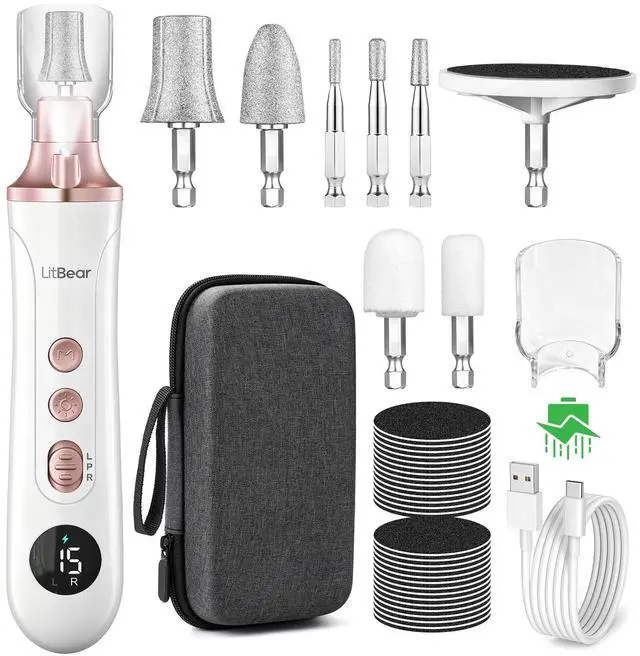 Main image of Thick Toenail Grinder, 15X Professional Electric Nail Drill File Set, Cordless Pedicure Manicure Tool Callus Remover for Women Men Senior Hand Feet Care, Home Salon Use ( White )