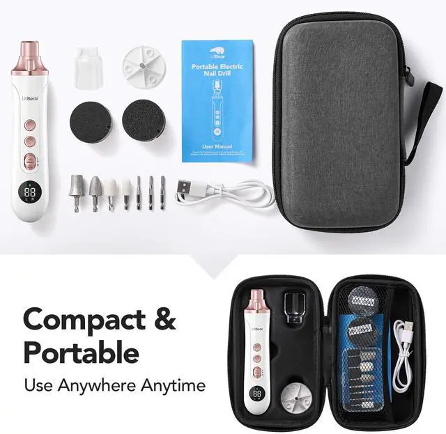 Alt view image 7 of 7 - Thick Toenail Grinder, 15X Professional Electric Nail Drill File Set, Cordless Pedicure Manicure Tool Callus Remover for Women Men Senior Hand Feet Care, Home Salon Use ( White )