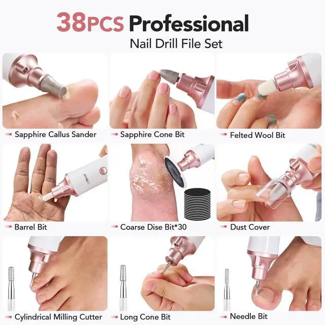 Alt view image 6 of 7 - Thick Toenail Grinder, 15X Professional Electric Nail Drill File Set, Cordless Pedicure Manicure Tool Callus Remover for Women Men Senior Hand Feet Care, Home Salon Use ( White )