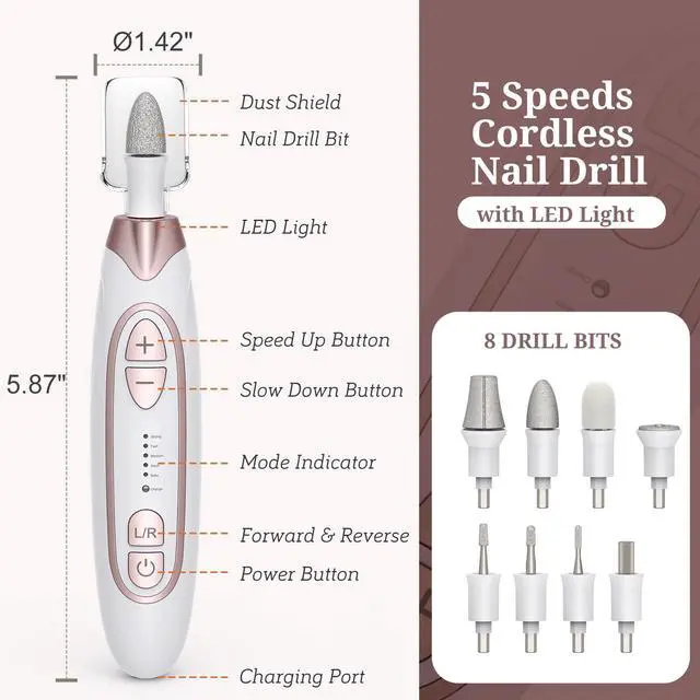 Alt view image 5 of 7 - Electric Nail File, 5 Speeds Nail Grinder for Thick Toenails