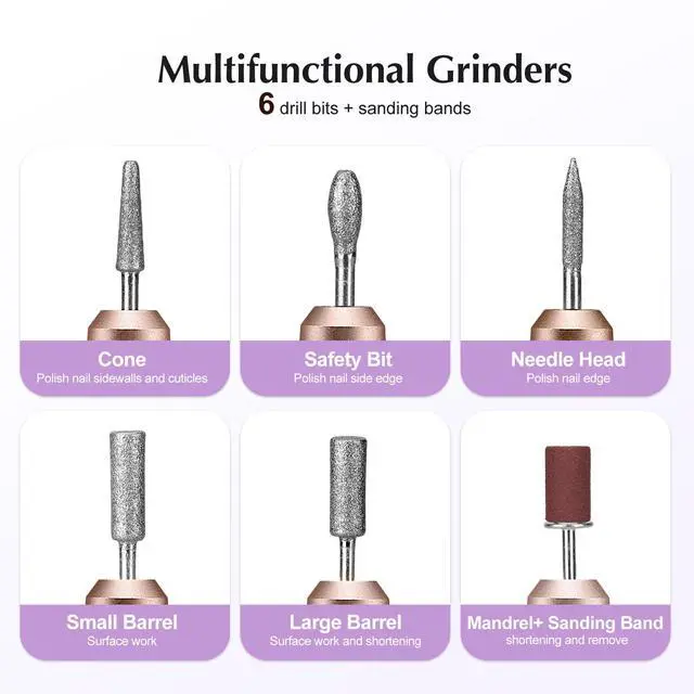 Alt view image 7 of 7 - C40 Electric Nail Drill File Professional: for Acrylic Gel Dip Powder Nails Portable Nail Machine Kit Manicure Pedicure Tools Polishing Set with Nail Drill Bits Sanding Bands