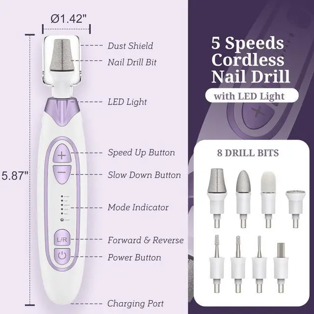 Alt view image 6 of 7 - Electric Toenail Grinder for Thick Toenails, Cordless Nail Drill