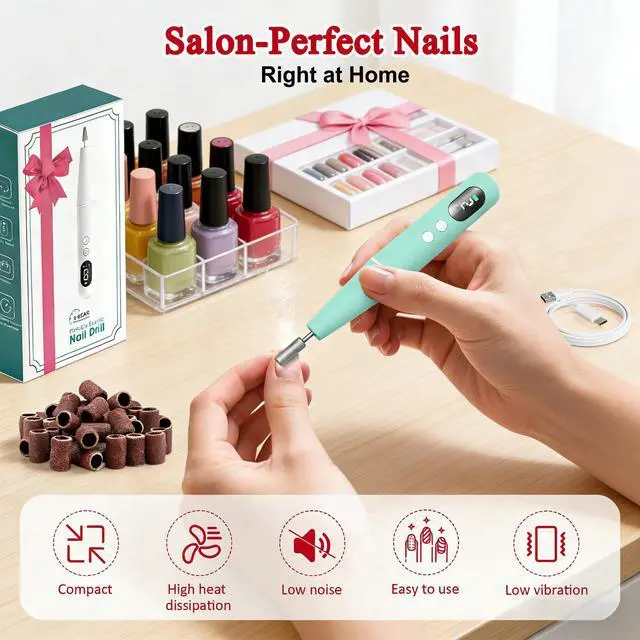 Alt view image 2 of 6 - Salon-Grade Electric Nail Drill Professional Cordless Nail File with LED Display, 6 Specialized Bits & 26 Accessories for Gel/Acrylic Nails & Thick Toenails (Cyan)