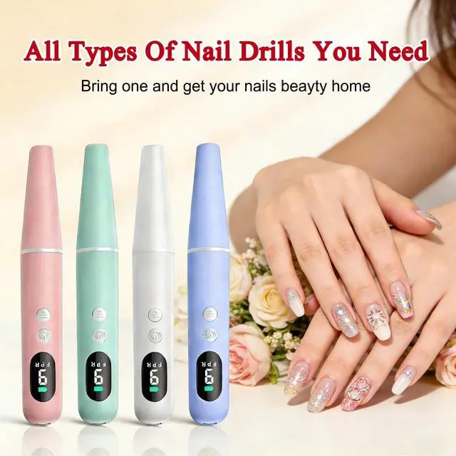 Alt view image 6 of 6 - Salon-Grade Electric Nail Drill Professional Cordless Nail File with LED Display, 6 Specialized Bits & 26 Accessories for Gel/Acrylic Nails & Thick Toenails (Cyan)