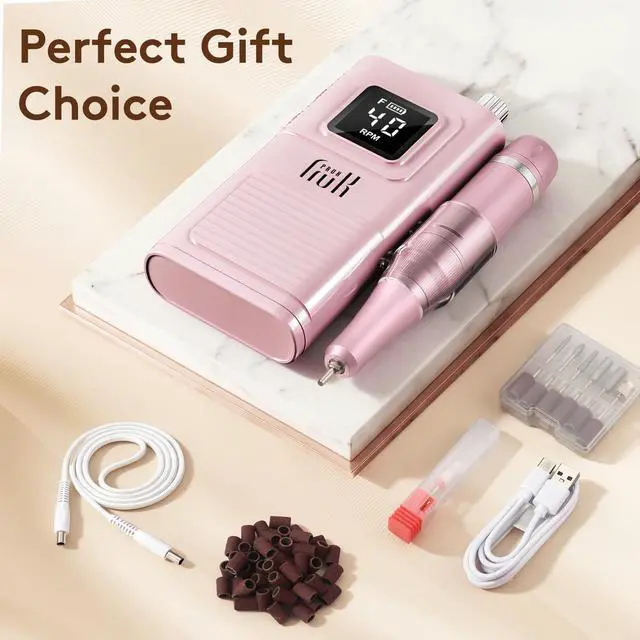Alt view image 7 of 7 - Professional Electric Nail Drill Kit, Portable 40000RPM Cordless E-File with LCD Display, 7 Drill Bits & 56 Sanding Bands, Manicure Nail Machine for Salon Home, Training & Travel, Pink