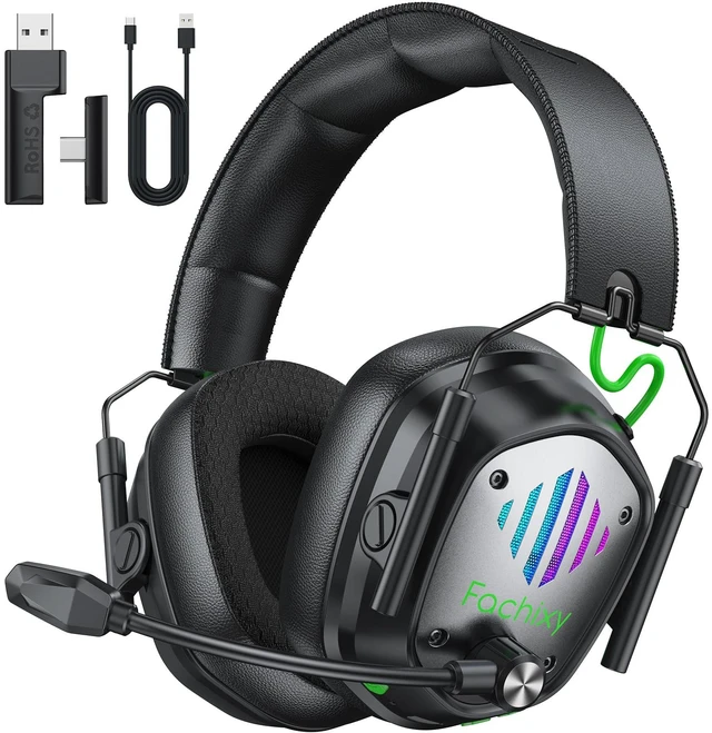 Main image of Wireless Gaming Headset for PS5, PS4, PC, Switch, 20ms Low Latency with Mic | 2.4GHz 2-in-1 USB-A/USB-C Receiver & Bluetooth 5.4, Up to 60-Hour Battery Life, 50mm Titanium-Coated Drivers, RGB Lighting