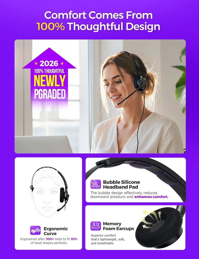 Alt view image 4 of 7 - Single Ear Computer Headset with Mic for Teams Zoom Meetings | Teams & Zoom Compatible, Clear Voice Pickup, Comfortable Fit, PC Work, Business Calls