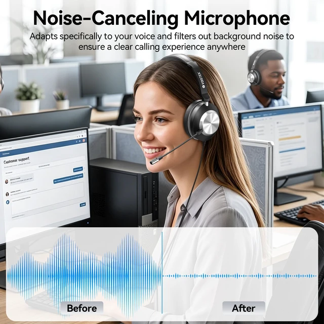 Alt view image 2 of 6 - USB Headset with Microphone,PC Headphones with Noise Cancelling Mic | Computer Headset with USB-A Cable,USB-C Adapter & 3.5mm Plug,In-Line Volume Control,Mute Button for Teams Zoom,Home Office