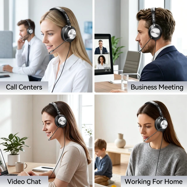 Alt view image 6 of 6 - USB Headset with Microphone,PC Headphones with Noise Cancelling Mic | Computer Headset with USB-A Cable,USB-C Adapter & 3.5mm Plug,In-Line Volume Control,Mute Button for Teams Zoom,Home Office