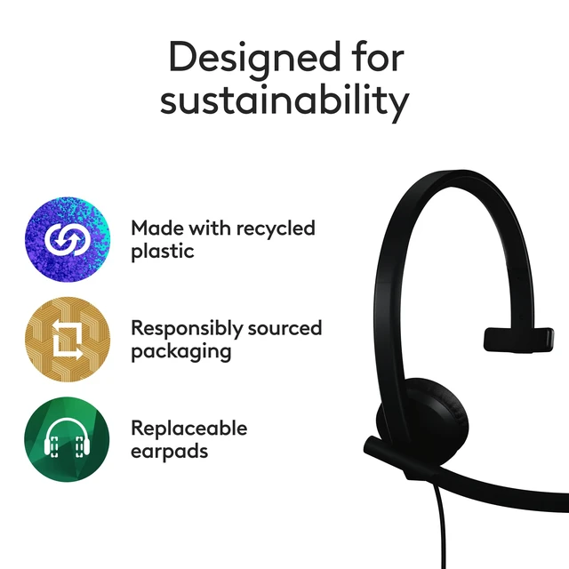 Alt view image 7 of 7 - H570e USB Headset with Microphone, PC and Mac - Black | USB-A connection, inline controls, certified for Microsoft Teams, compatible with PC and Mac, microphone included