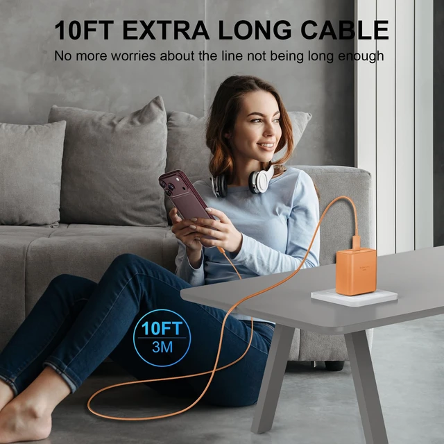 Alt view image 7 of 7 - iPhone 18 17 Pro Max Charger Fast Charging 45W USBC iPhone Duo Fast Charger | New iPhone Super Fast Charger with 10 FT Long Type C Fast Charging Cable Cord for iPhone 18 Pro Max/Pro/Duo/17/16/Pro Max