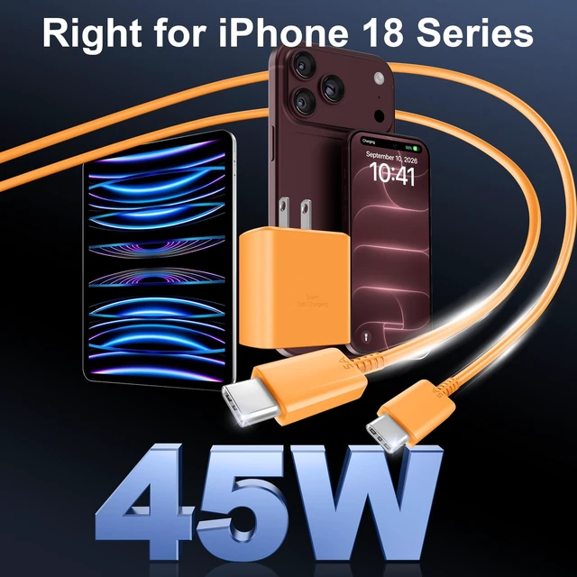 Alt view image 5 of 7 - iPhone 18 17 Pro Max Charger Fast Charging 45W USBC iPhone Duo Fast Charger | New iPhone Super Fast Charger with 10 FT Long Type C Fast Charging Cable Cord for iPhone 18 Pro Max/Pro/Duo/17/16/Pro Max