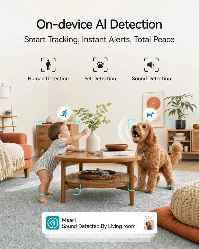 Alt view image 4 of 7 - WiFi Security Camera, 2.5K DualLens Indoor Cameras for Home Security | No Monthly Fee Wired Baby/Pet/Senior/Nanny Monitor, 2-Way Audio, Sound Detection, Smart AI PTZ 360° Coverage 6X Zoom 2.4&5GHz