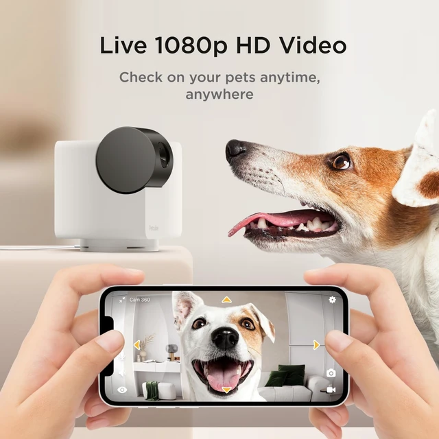 Alt view image 4 of 7 - Cam 360 Wi-Fi Pan-Tilt Pet Security Camera with App | No subscription required, 1080p HD video, 360° rotation, night vision, AI alerts for dog, cat & home monitoring