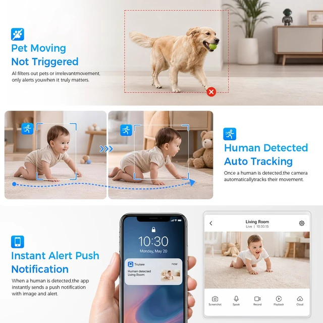 Alt view image 4 of 7 - 2K Astronaut Indoor Clock Camera, WiFi6 2.4G/5G Baby Pet Monitor, TempHumidity Display, 2Way Audio, Color Night Vision, AI Baby Cry/Human Detection, TF Card & Cloud Storage