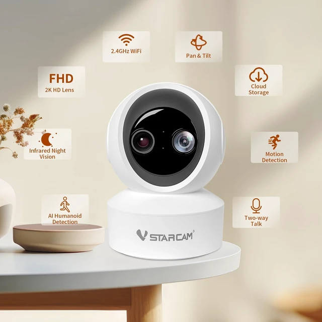Alt view image 2 of 7 - 2K HD Pet Camera with Phone App, Indoor Camera for Home Night Vision, 2-Way Audio, Motion Detection, 2.4G WiFi Dual Monitor, 7/24 Recording, Cloud/SD Card Storage