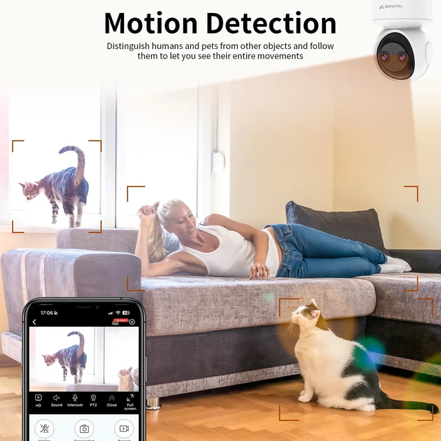 Alt view image 4 of 7 - 2K HD Pet Camera with Phone App, Indoor Camera for Home Night Vision, 2-Way Audio, Motion Detection, 2.4G WiFi Dual Monitor, 7/24 Recording, Cloud/SD Card Storage