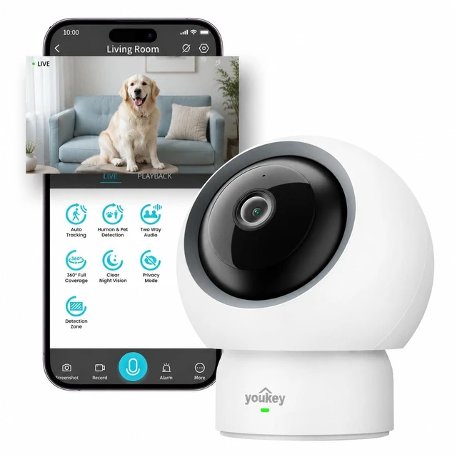 Main image of 2.5K Indoor Pet Security Camera, Two-Way Audio Chat to Your Pets, AI Pet/Human Detection, 360° AI Human Tracking, Privacy Mode, No Monthly Fees, Night Vision, WiFi 62.4GHz & 5GHz