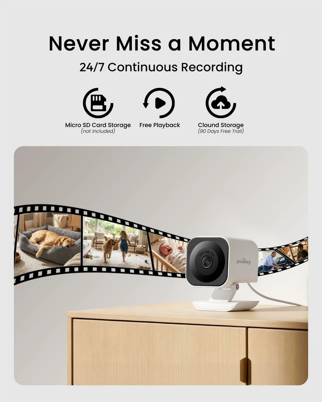 Alt view image 3 of 7 - Indoor Camera with Magnetic Bottom, 2K Plug-in Home Security Camera | 24/7 Recording, 2-Way Audio, Siren, Night Vision, No Subscription Local Storage, Works with Alexa & Google, 1 Pack