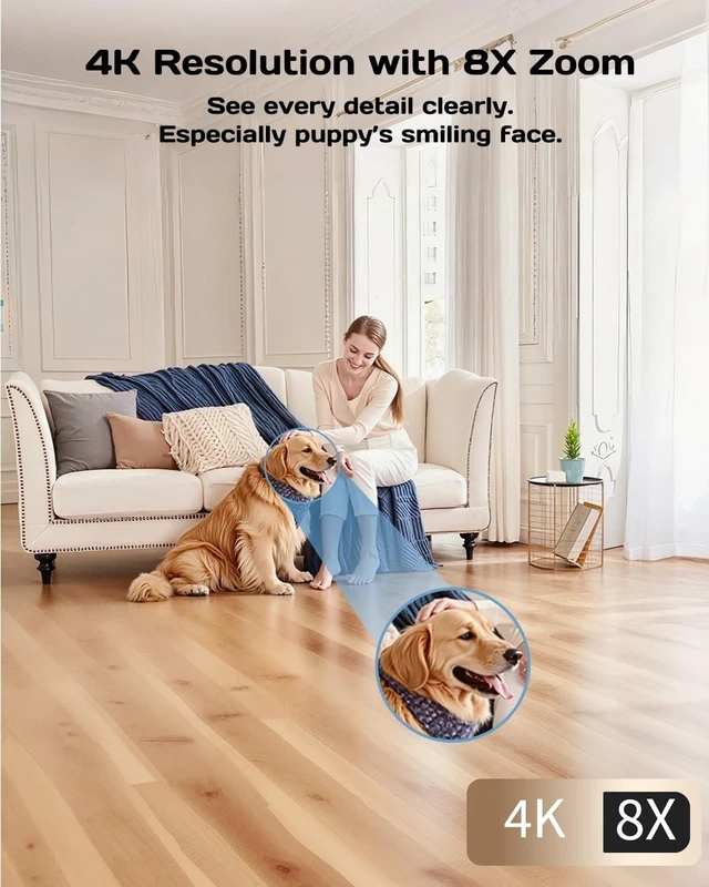 Alt view image 2 of 7 - 4K 8MP UHD Indoor Camera Pet/Dog/Cat/Baby/Nanny/Home Security Camera | with Phone App, 360° Pan/Tilt, 2.4G/5G Dual-Band Wi-Fi 6, Auto-Tracking, Smart AI Detection, Two-Way Audio, Works with Alexa