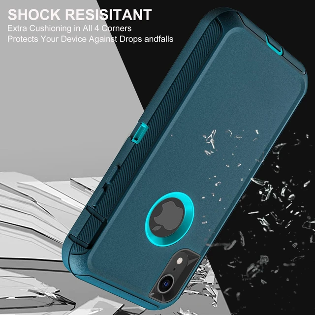 Alt view image 5 of 6 - for iPhone XR Case, Military Grade 3 in 1 Heavy Duty Shockproof/Drop Proof/Dust Proof Case with 2Pcs Tempered Glass Screen Protector (Blue/Turquoise)