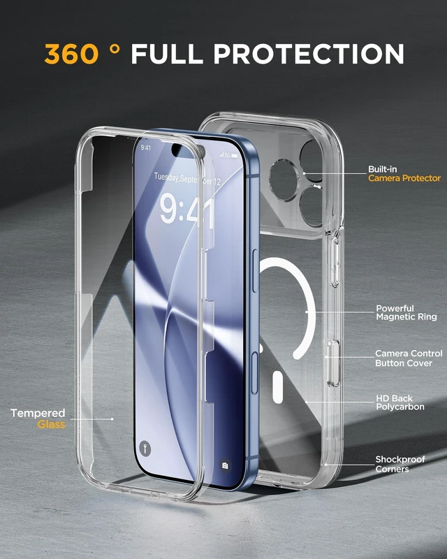 Alt view image 2 of 7 - Miracase for iPhone 18 Pro Max Case 6.9", Full Body Phone Protection, Clear | Built-in Screen & Camera Protector | Magnetic with MagSafe | Military DropProof 18 ProMax Bumper with Camera Control
