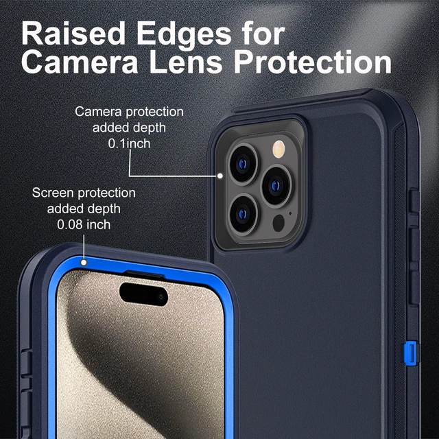 Alt view image 3 of 6 - for iPhone 15 Pro Max Case, Military Grade 3 in 1 Heavy Duty Shockproof/Drop Proof/Dust Proof Case with 2Pcs Tempered Glass Screen Protector (Navy Blue)