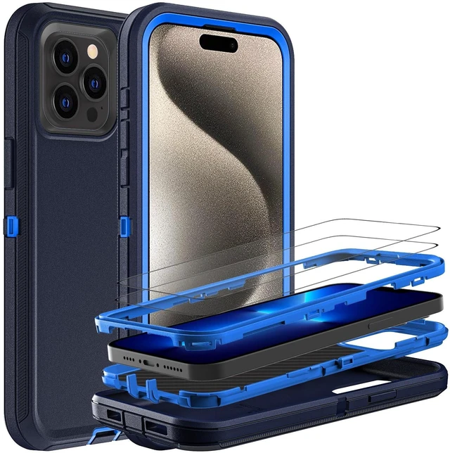 Main image of for iPhone 15 Pro Max Case, Military Grade 3 in 1 Heavy Duty Shockproof/Drop Proof/Dust Proof Case with 2Pcs Tempered Glass Screen Protector (Navy Blue)