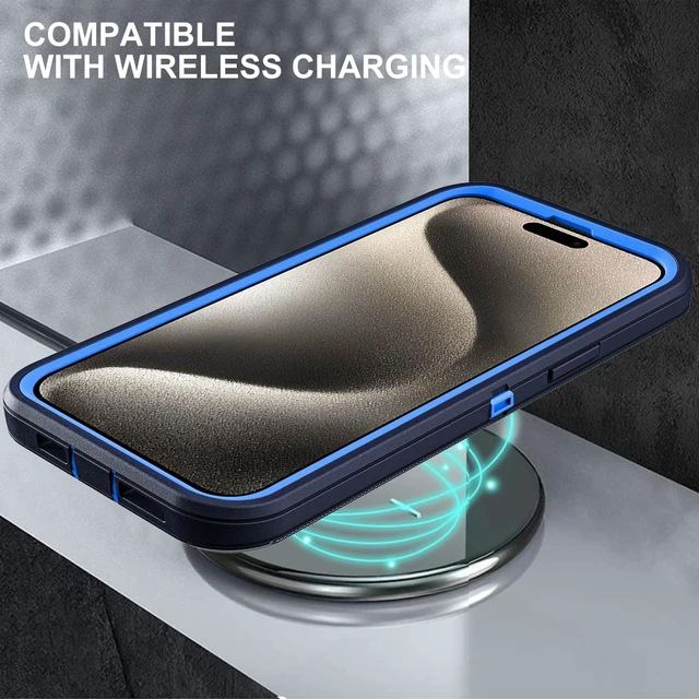 Alt view image 6 of 6 - for iPhone 15 Pro Max Case, Military Grade 3 in 1 Heavy Duty Shockproof/Drop Proof/Dust Proof Case with 2Pcs Tempered Glass Screen Protector (Navy Blue)