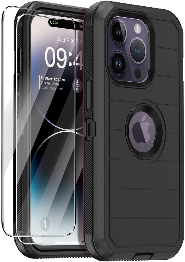 Main image of for iPhone 14 Pro Max Case with 2 Screen Protector,Full Body Shockproof Drop Protection Dust Proof Heavy Duty 3-Layer Military Rugged Durable Cover for Apple iPhone 14 Pro Max 6.7" (Black)