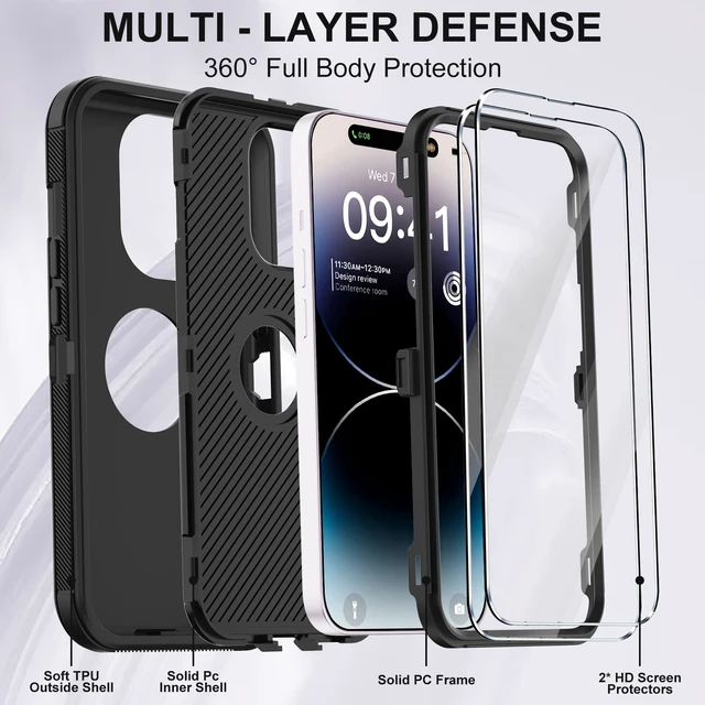 Alt view image 2 of 7 - for iPhone 14 Pro Max Case with 2 Screen Protector,Full Body Shockproof Drop Protection Dust Proof Heavy Duty 3-Layer Military Rugged Durable Cover for Apple iPhone 14 Pro Max 6.7" (Black)