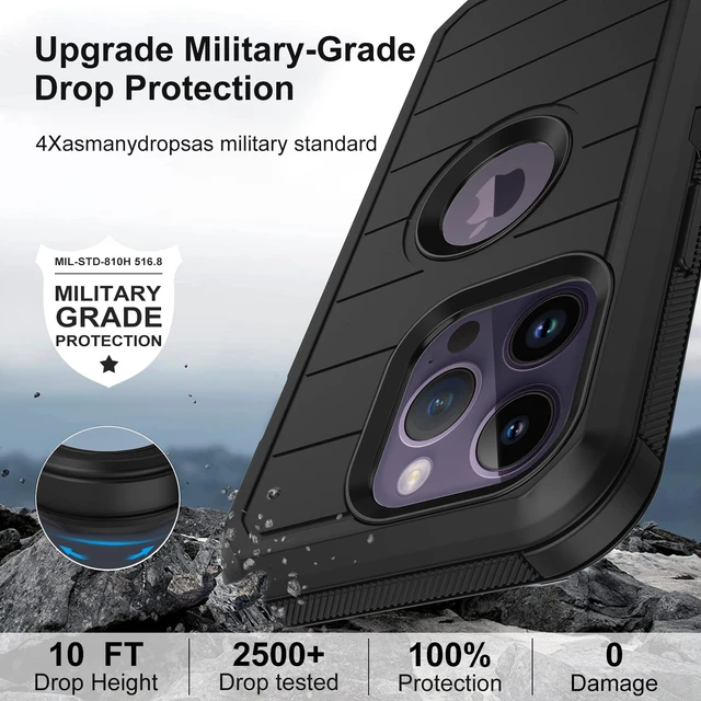 Alt view image 4 of 7 - for iPhone 14 Pro Max Case with 2 Screen Protector,Full Body Shockproof Drop Protection Dust Proof Heavy Duty 3-Layer Military Rugged Durable Cover for Apple iPhone 14 Pro Max 6.7" (Black)