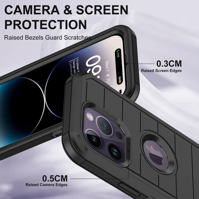 Alt view image 3 of 7 - for iPhone 14 Pro Max Case with 2 Screen Protector,Full Body Shockproof Drop Protection Dust Proof Heavy Duty 3-Layer Military Rugged Durable Cover for Apple iPhone 14 Pro Max 6.7" (Black)