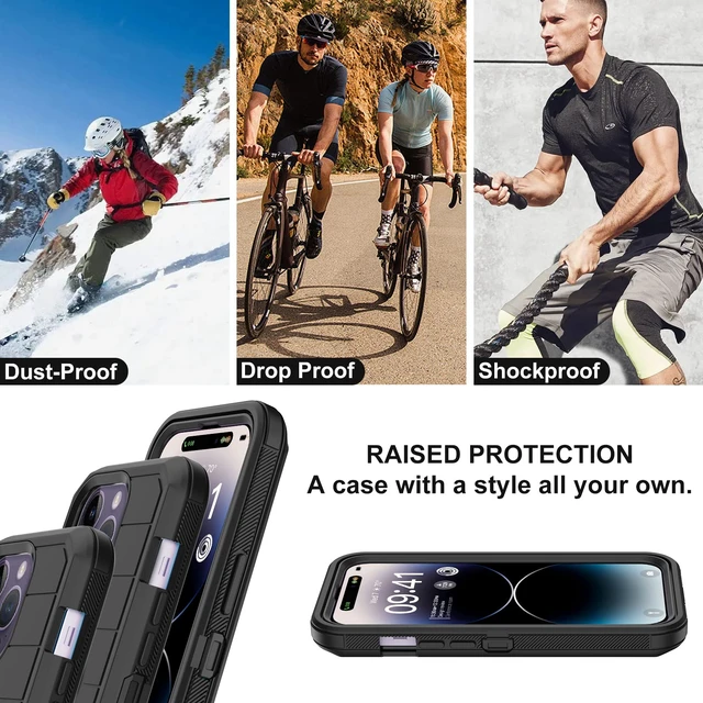 Alt view image 6 of 7 - for iPhone 14 Pro Max Case with 2 Screen Protector,Full Body Shockproof Drop Protection Dust Proof Heavy Duty 3-Layer Military Rugged Durable Cover for Apple iPhone 14 Pro Max 6.7" (Black)