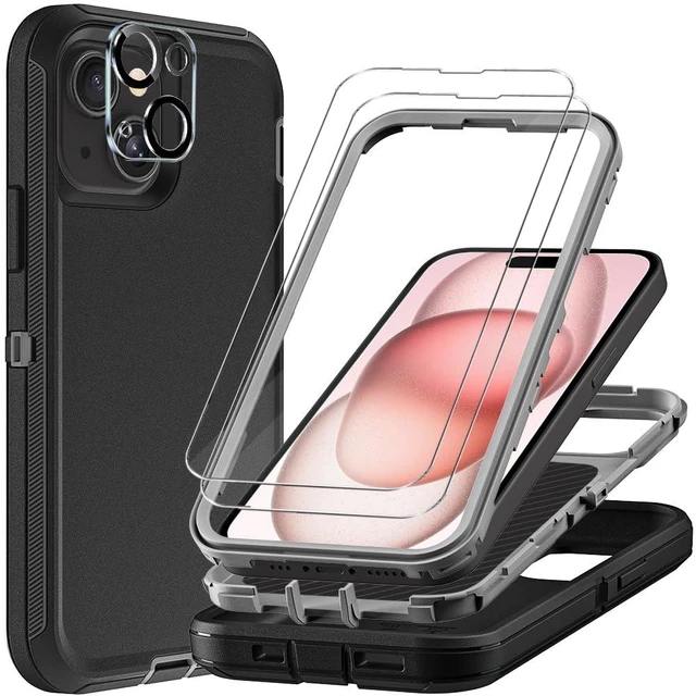 Main image of for iPhone 15 Case with 2Pcs Tempered Glass Screen Protector and 1Pcs Camera Lens Protector, Military Grade 3 in 1 Heavy Duty Shockproof/Drop Proof/Dust Proof Case (Black/Grey)