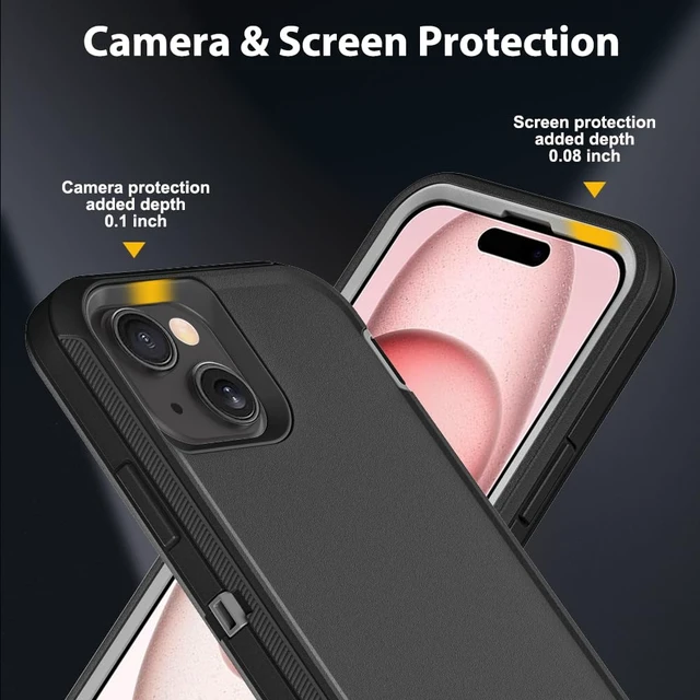 Alt view image 3 of 6 - for iPhone 15 Case with 2Pcs Tempered Glass Screen Protector and 1Pcs Camera Lens Protector, Military Grade 3 in 1 Heavy Duty Shockproof/Drop Proof/Dust Proof Case (Black/Grey)