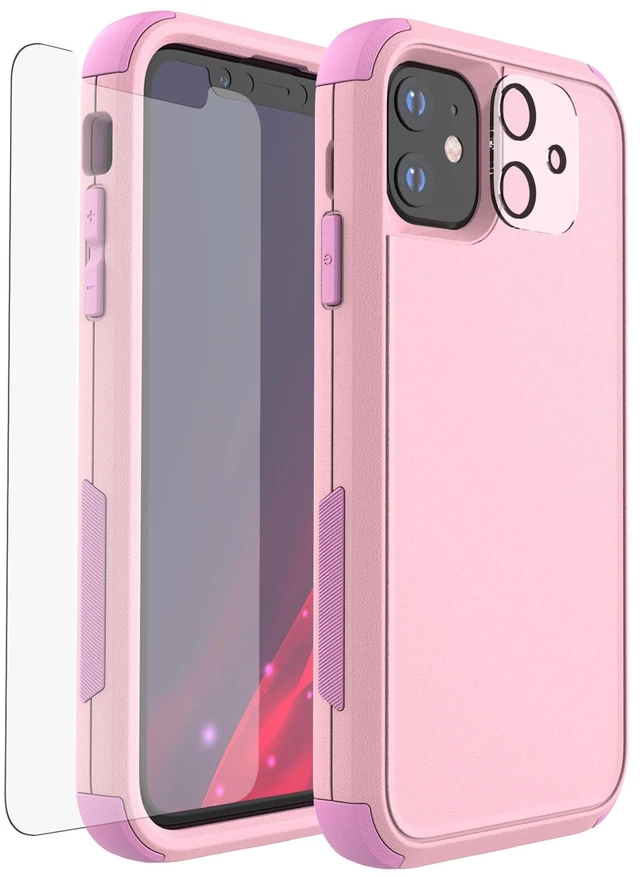Main image of Shockproof Designed for iPhone 11 Case with Screen Protector, Pink | Military Grade Drop Tested Protective, Heavy Duty Hard Back Protection Phone Case for iPhone 11 6.1"- Pink