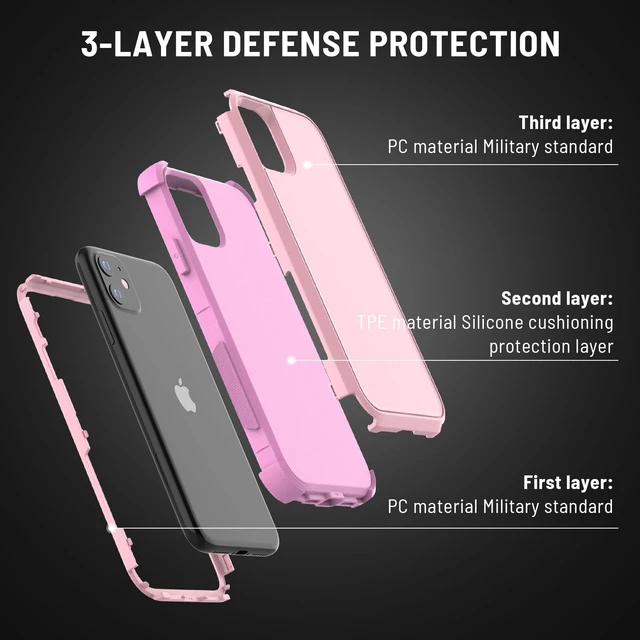 Alt view image 2 of 7 - Shockproof Designed for iPhone 11 Case with Screen Protector, Pink | Military Grade Drop Tested Protective, Heavy Duty Hard Back Protection Phone Case for iPhone 11 6.1"- Pink
