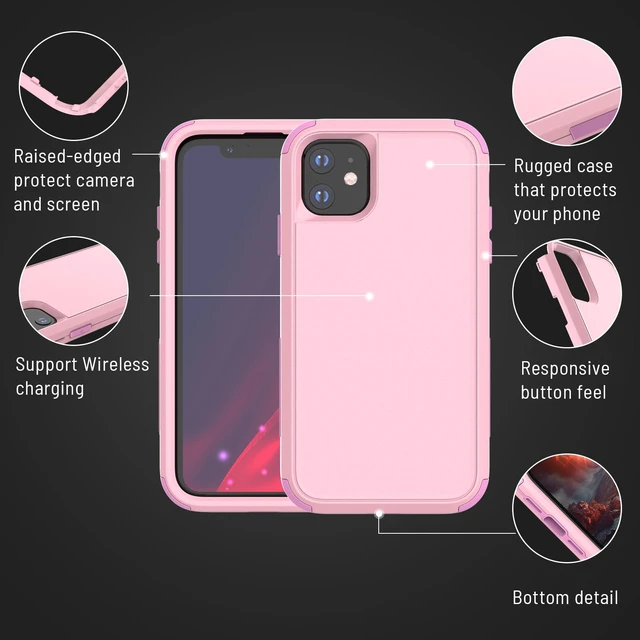 Alt view image 4 of 7 - Shockproof Designed for iPhone 11 Case with Screen Protector, Pink | Military Grade Drop Tested Protective, Heavy Duty Hard Back Protection Phone Case for iPhone 11 6.1"- Pink