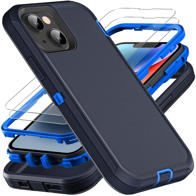 Main image of Military Grade 3 in 1 Heavy Duty Case for iPhone 13/14 - Shockproof, Drop Proof, Dust Proof With 2Pcs Tempered Glass Screen Protector (Navy Blue)