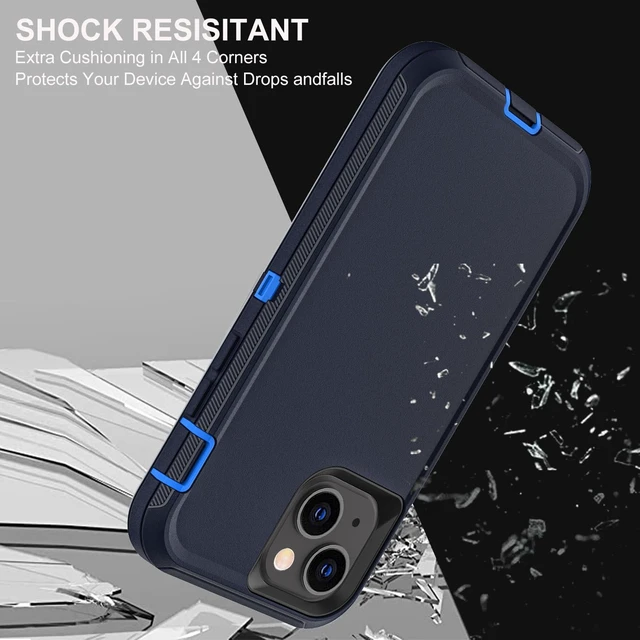 Alt view image 5 of 6 - Military Grade 3 in 1 Heavy Duty Case for iPhone 13/14 - Shockproof, Drop Proof, Dust Proof With 2Pcs Tempered Glass Screen Protector (Navy Blue)