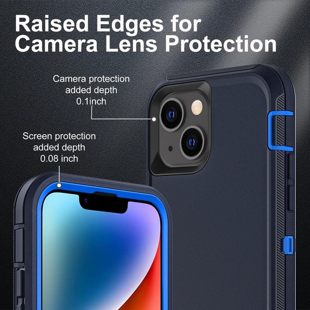 Alt view image 3 of 6 - Military Grade 3 in 1 Heavy Duty Case for iPhone 13/14 - Shockproof, Drop Proof, Dust Proof With 2Pcs Tempered Glass Screen Protector (Navy Blue)