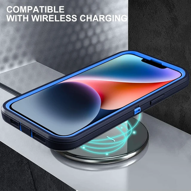 Alt view image 6 of 6 - Military Grade 3 in 1 Heavy Duty Case for iPhone 13/14 - Shockproof, Drop Proof, Dust Proof With 2Pcs Tempered Glass Screen Protector (Navy Blue)