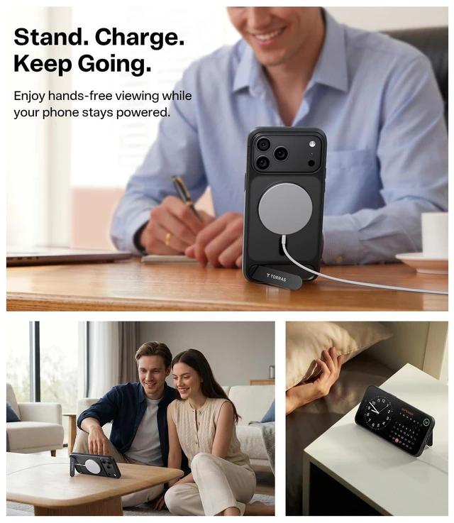 Alt view image 4 of 7 - Stronger Magnetic & Seamless Stand for iPhone 18 Pro Max Case Black | Fit for MagSafe, Durable Kickstand, 4X Military-Grade Protection, Impact Cushioning, Camera Control Button, Translucent Matte