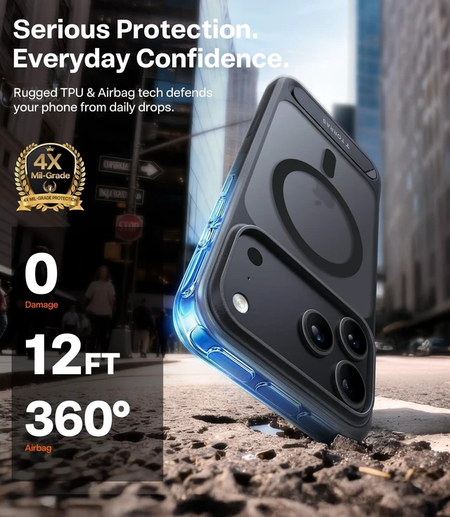 Alt view image 5 of 7 - Stronger Magnetic & Seamless Stand for iPhone 18 Pro Max Case Black | Fit for MagSafe, Durable Kickstand, 4X Military-Grade Protection, Impact Cushioning, Camera Control Button, Translucent Matte